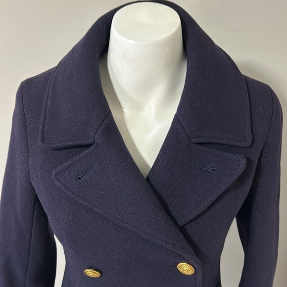 J Crew Stadium Cloth by Nello Gori Wool Blend Classic Pea Coat Navy Blue Sz 0 - Picture 4 of 13